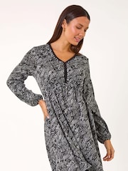 Roman Grey Leaf Print V-Neck Stretch Dress - Image 2 of 5