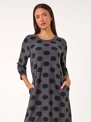 Roman Grey A-Line Spot Print Dress - Image 1 of 5