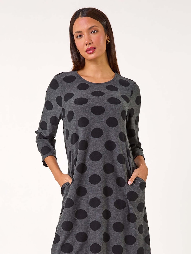 Roman Grey A-Line Spot Print Dress - Image 1 of 5