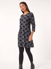 Roman Grey A-Line Spot Print Dress - Image 2 of 5