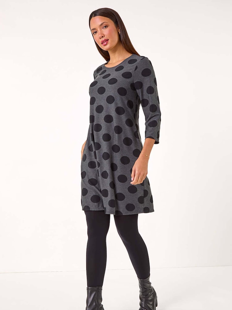 Roman Grey A-Line Spot Print Dress - Image 2 of 5