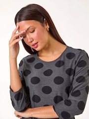 Roman Grey A-Line Spot Print Dress - Image 4 of 5