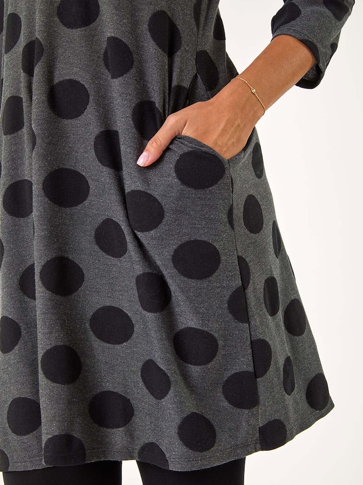 Roman Grey A-Line Spot Print Dress - Image 5 of 5