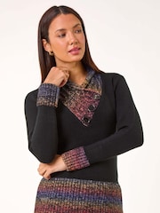 Roman Red Colour Block Overlap V-Neck Jumper - Image 1 of 5
