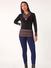 Roman Red Colour Block Overlap V-Neck Jumper - Image 2 of 5