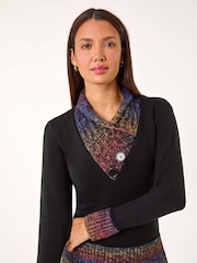 Roman Red Colour Block Overlap V-Neck Jumper - Image 4 of 5