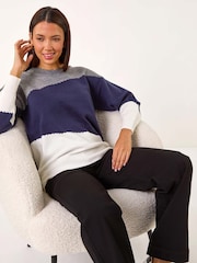 Roman Grey Multi Colour Block Knit Jumper - Image 1 of 5