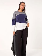 Roman Grey Multi Colour Block Knit Jumper - Image 2 of 5