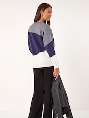 Roman Grey Multi Colour Block Knit Jumper - Image 3 of 5