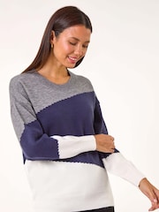 Roman Grey Multi Colour Block Knit Jumper - Image 4 of 5
