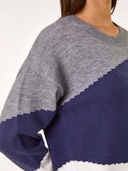 Roman Grey Multi Colour Block Knit Jumper - Image 5 of 5