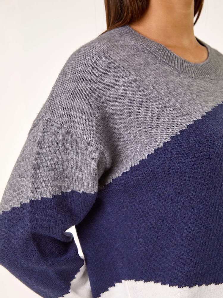 Roman Grey Multi Colour Block Knit Jumper - Image 5 of 5