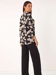 Roman Floral V-Neck Pleat Front Stretch Top - Imagen 3 de 6