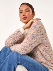 Roman Black Contrast Fluffy Knit Jumper - Image 1 of 5