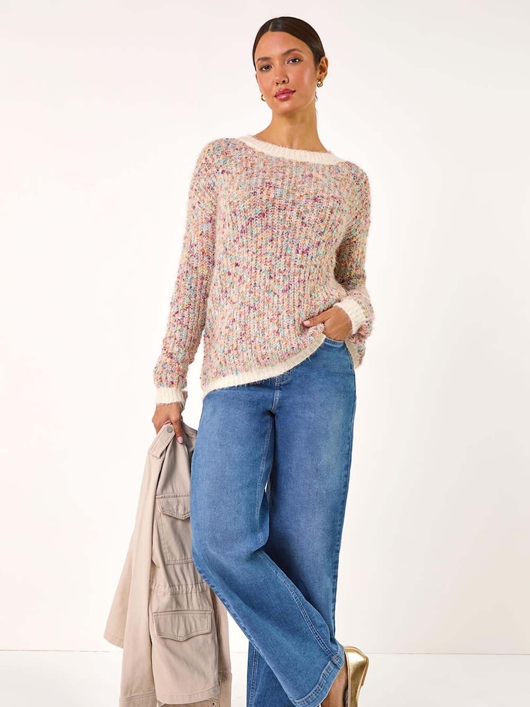 Roman Black Contrast Fluffy Knit Jumper - Image 2 of 5