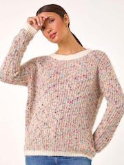 Roman Black Contrast Fluffy Knit Jumper - Image 4 of 5