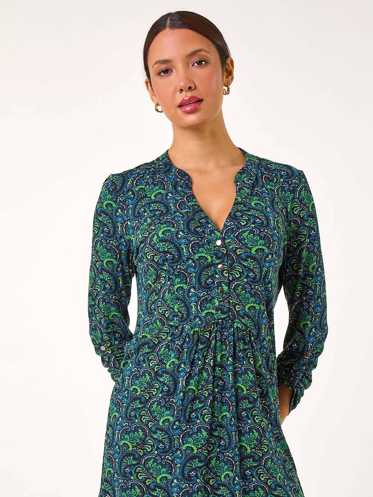 Roman Green Paisley Tunic Top - Image 1 of 5