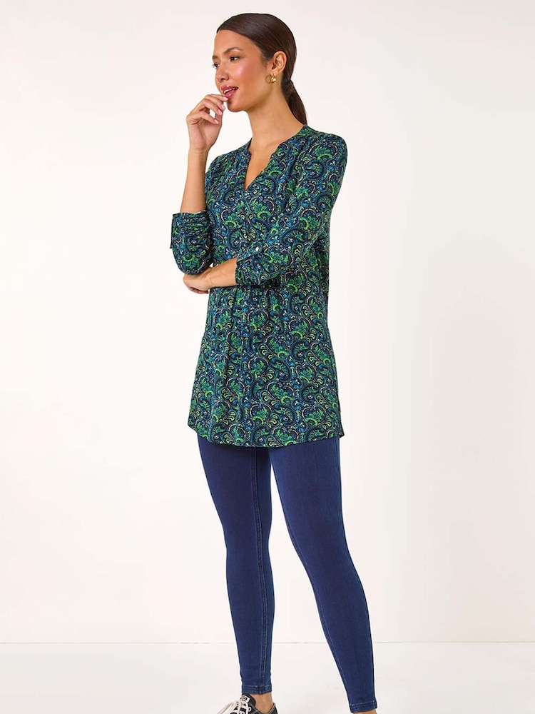 Roman Green Paisley Tunic Top - Image 2 of 5