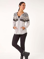 Roman Grey Nordic Print Knitted Zip Up Hoodie - Image 1 of 5