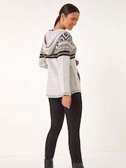 Roman Grey Nordic Print Knitted Zip Up Hoodie - Image 3 of 5