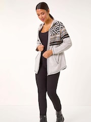 Roman Grey Nordic Print Knitted Zip Up Hoodie - Image 4 of 5