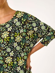 Roman Green Floral Print Stretch Batwing Top - Image 5 of 5