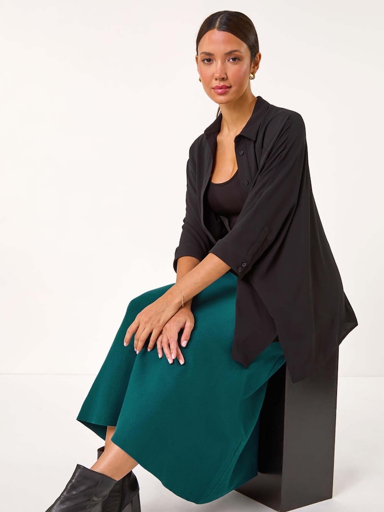 Roman Green Dark Knitted Midi Stretch Skirt - Image 1 of 5