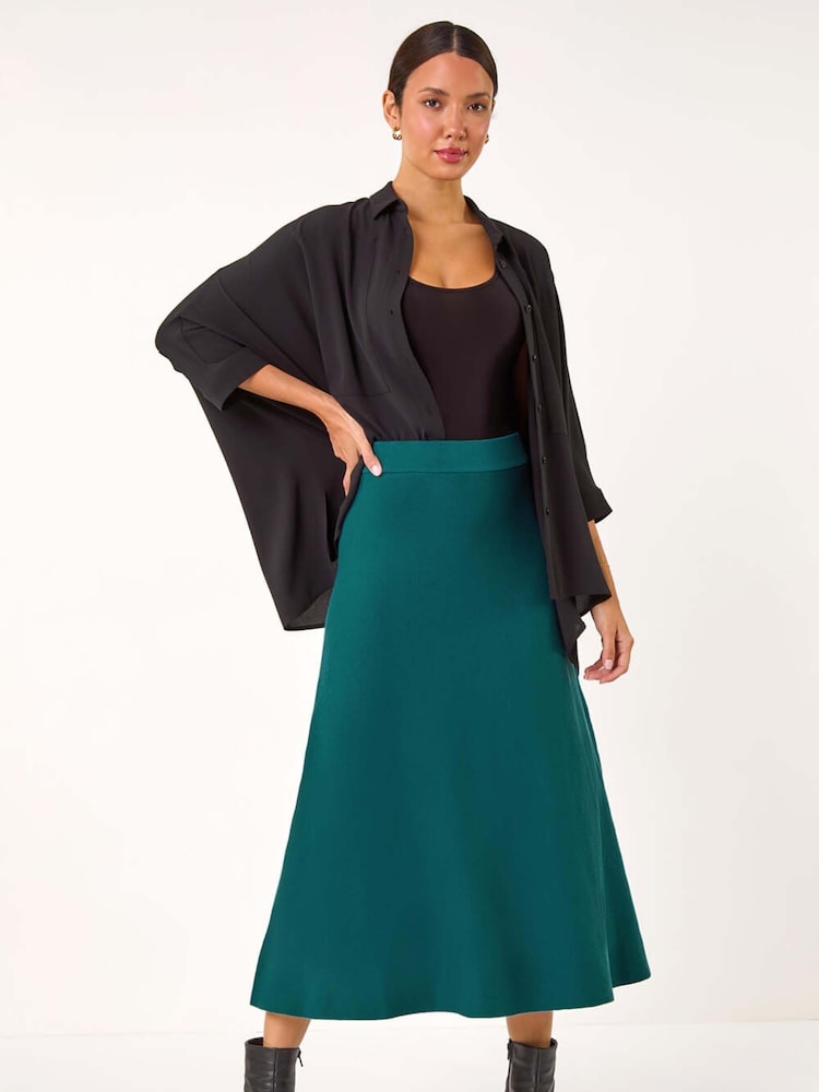 Roman Green Dark Knitted Midi Stretch Skirt - Image 2 of 5