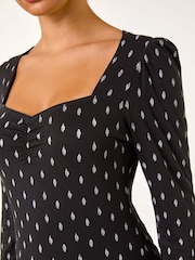 Roman Black Printed Stretch Sweetheart Neck Top - Image 5 of 5