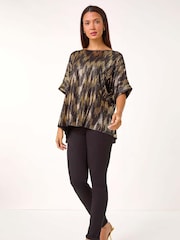 Roman Black Oversized Foil Print Button Detail T-Shirt - Image 1 of 6