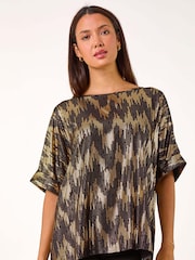 Roman Black Oversized Foil Print Button Detail T-Shirt - Image 3 of 6