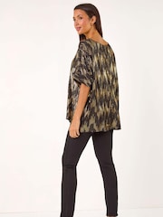 Roman Black Oversized Foil Print Button Detail T-Shirt - Image 4 of 6
