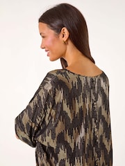 Roman Black Oversized Foil Print Button Detail T-Shirt - Image 5 of 6
