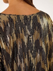 Roman Black Oversized Foil Print Button Detail T-Shirt - Image 6 of 6