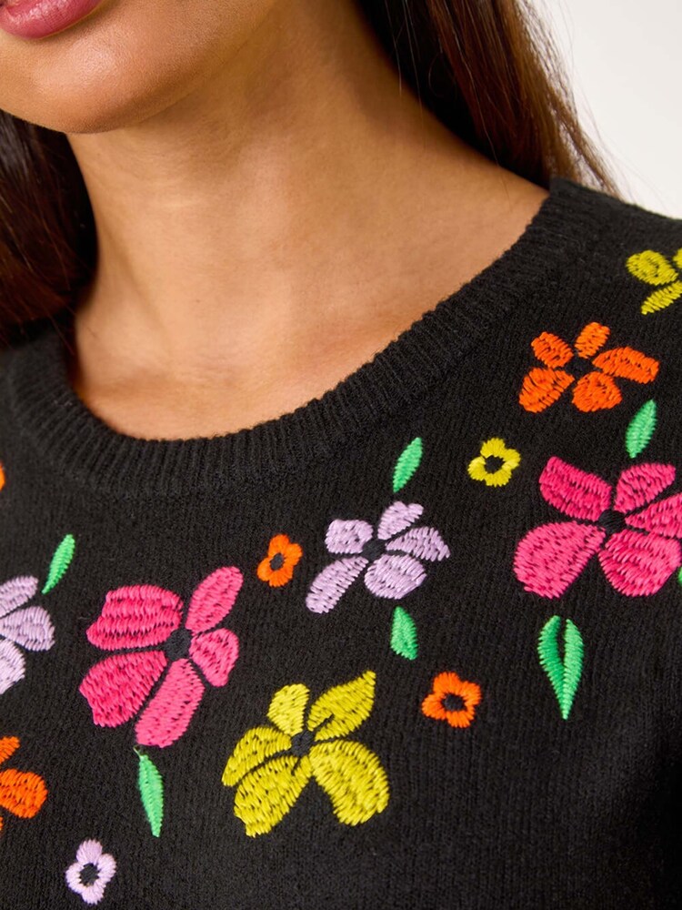Roman Black Soft Crew Embroidered Sweater - Image 5 of 5