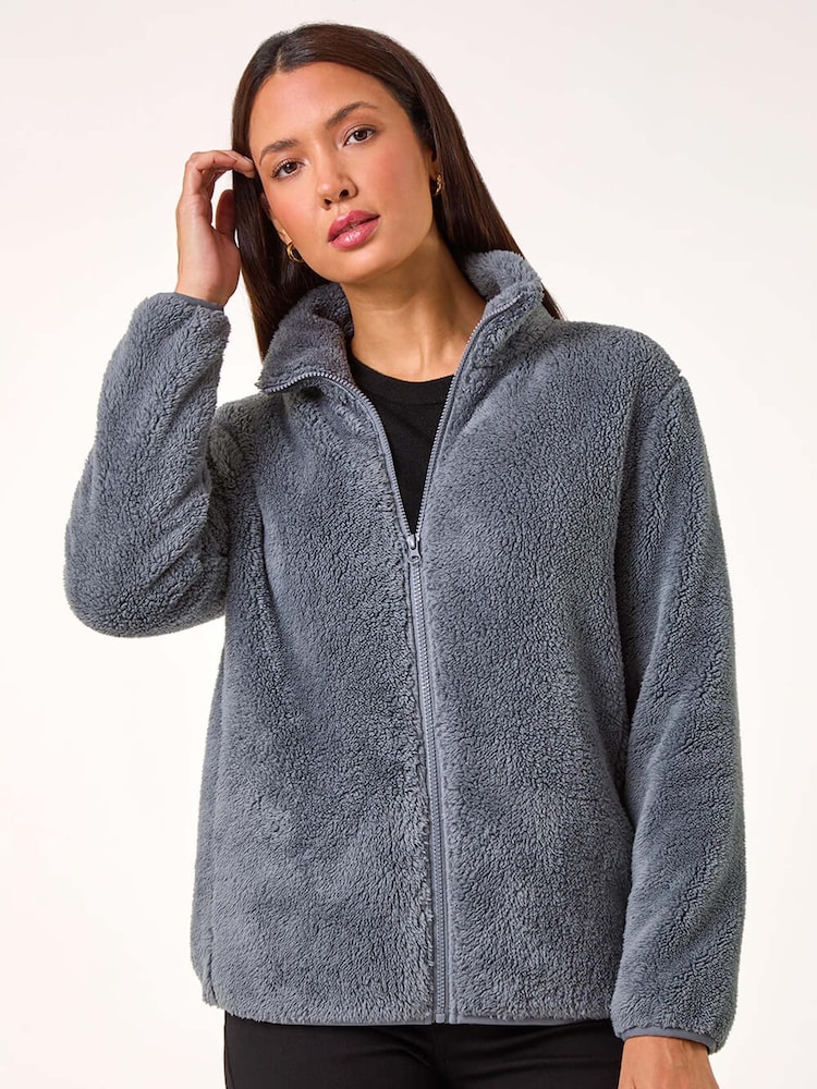 Roman Grey Soft Sherpa Fleece Jacket - Image 1 of 5