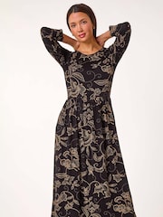 Roman Brown Paisley Pocket Stretch Midi Dress - Image 1 of 5
