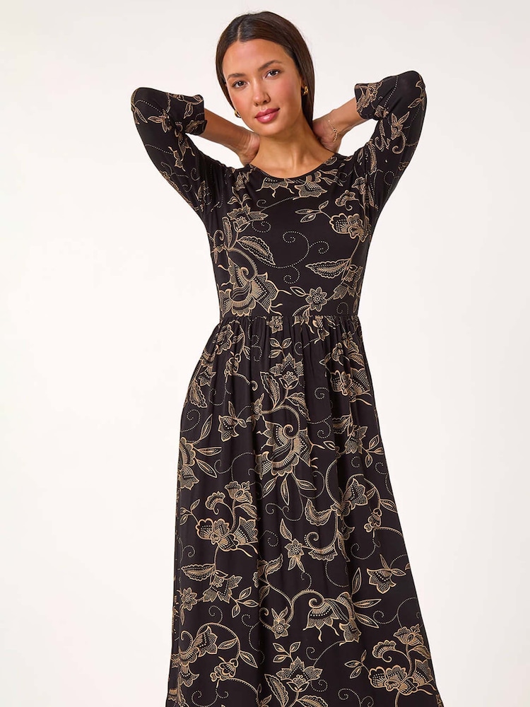 Roman Brown Paisley Pocket Stretch Midi Dress - Image 1 of 5