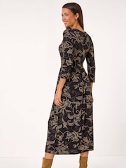 Roman Brown Paisley Pocket Stretch Midi Dress - Image 2 of 5