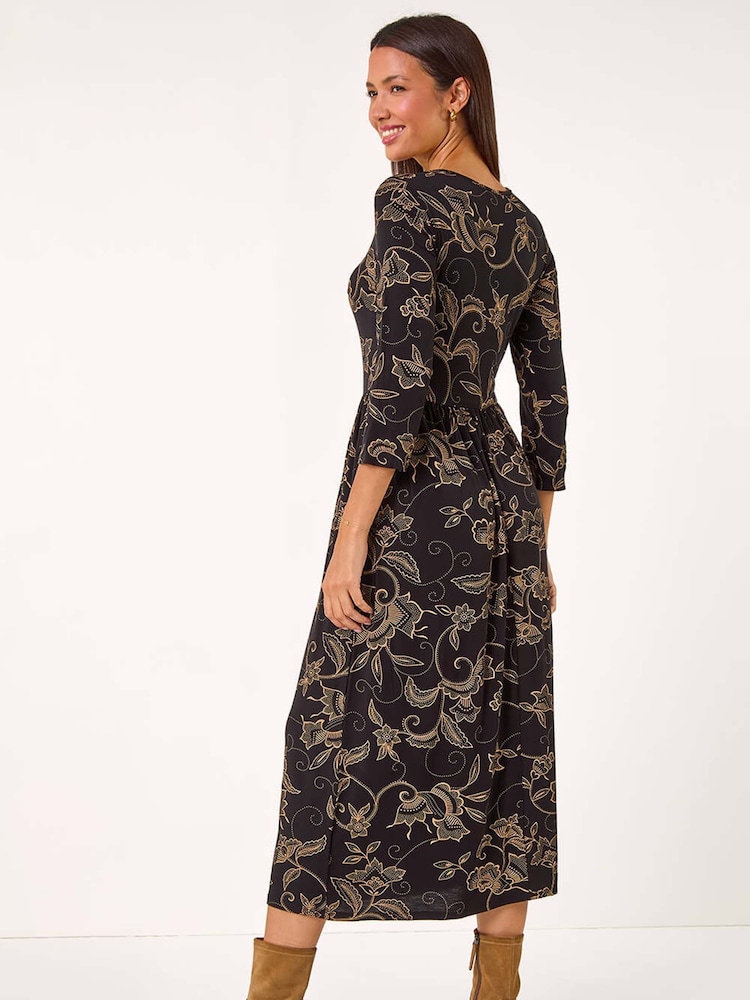 Roman Brown Paisley Pocket Stretch Midi Dress - Image 2 of 5