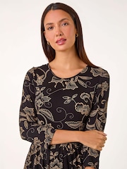 Roman Brown Paisley Pocket Stretch Midi Dress - Image 4 of 5