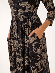 Roman Brown Paisley Pocket Stretch Midi Dress - Image 5 of 5