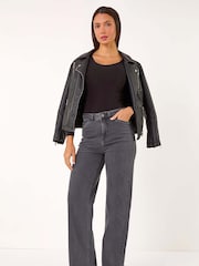 Roman Grey Cotton Blend Wide Leg Stretch Jeans - Image 2 of 5