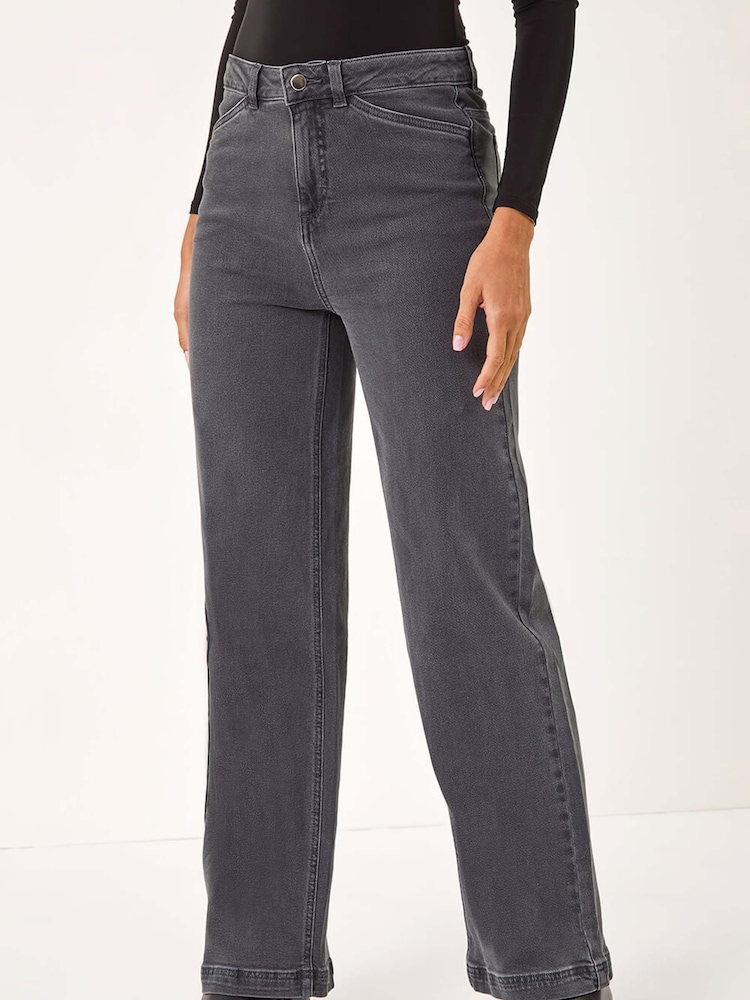 Roman Grey Cotton Blend Wide Leg Stretch Jeans - Image 4 of 5