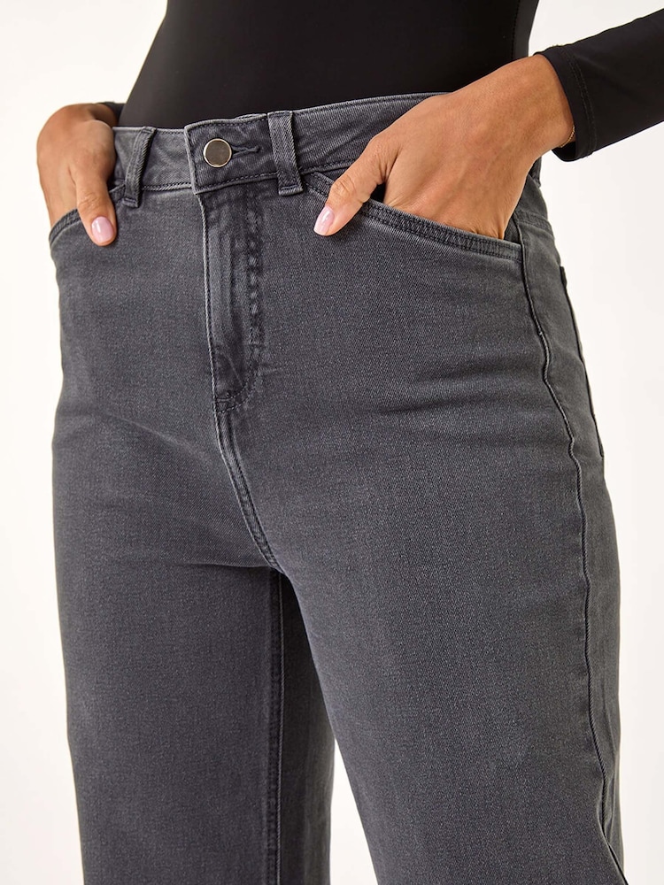 Roman Grey Cotton Blend Wide Leg Stretch Jeans - Image 5 of 5