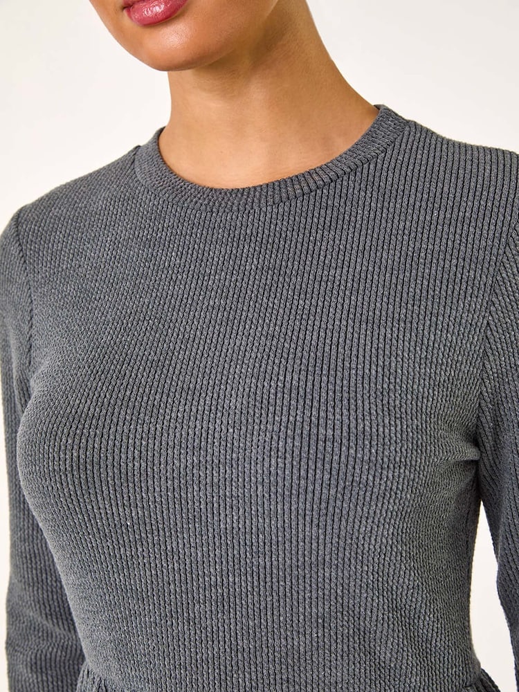 Roman Grey Plain Ribbed Gathered Waist Dress - Image 5 of 5