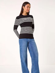 Roman Black Stripe Ribbed Crew Jumper - Image 2 of 5