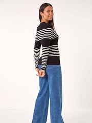 Roman Black Stripe Ribbed Crew Jumper - Image 3 of 5