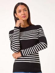 Roman Black Stripe Ribbed Crew Jumper - Image 4 of 5