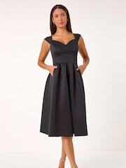 Roman Black Sweetheart Scuba Skater Midi Dress - Image 3 of 6